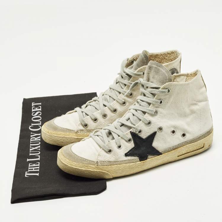 Pre Owned Golden Goose Francy Size 38 White Canvas and Suede High Top Sneakers