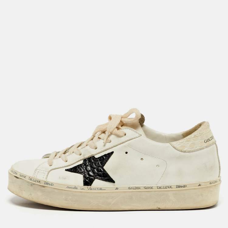 Pre Owned Golden Goose Hi Star Size 38 White Leather Lace Up Sneakers