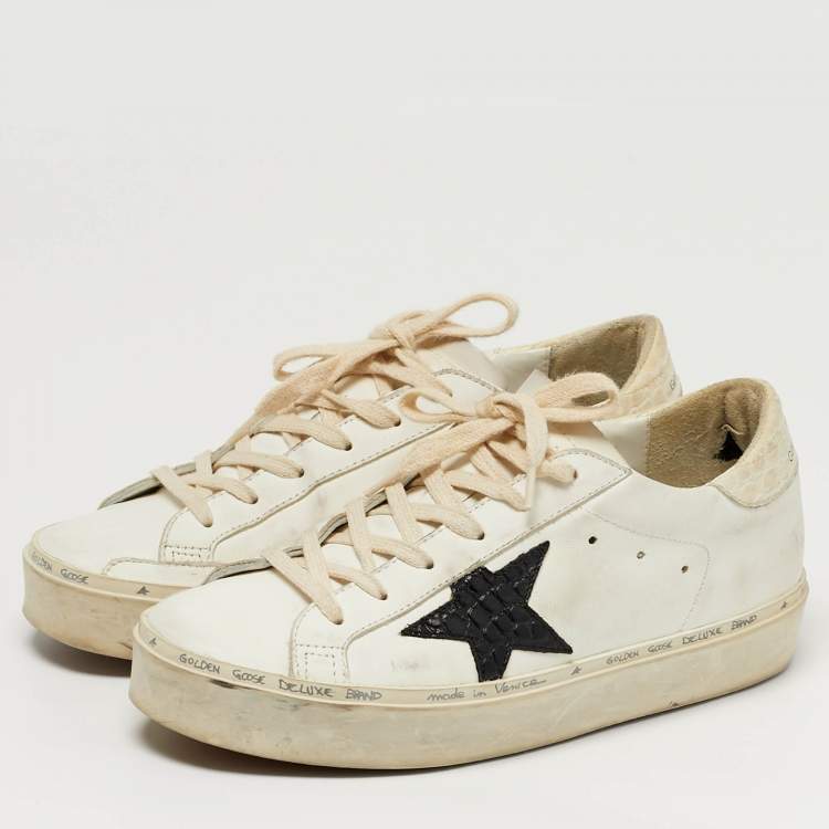 Pre Owned Golden Goose Hi Star Size 38 White Leather Lace Up Sneakers