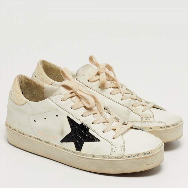 Pre Owned Golden Goose Hi Star Size 38 White Leather Lace Up Sneakers