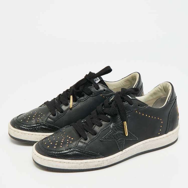Pre Owned Golden Goose Ballstar Size 37 Black Leather Low Top Sneakers