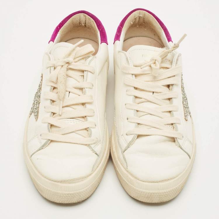 Pre Owned Golden Goose GFDB/MAY Size 37 White Leather and Suede Lace Up Sneakers