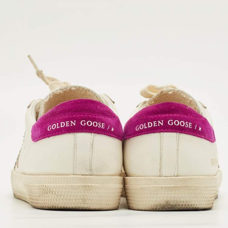 Pre Owned Golden Goose GFDB/MAY Size 37 White Leather and Suede Lace Up Sneakers