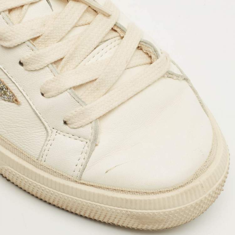 Pre Owned Golden Goose GFDB/MAY Size 37 White Leather and Suede Lace Up Sneakers
