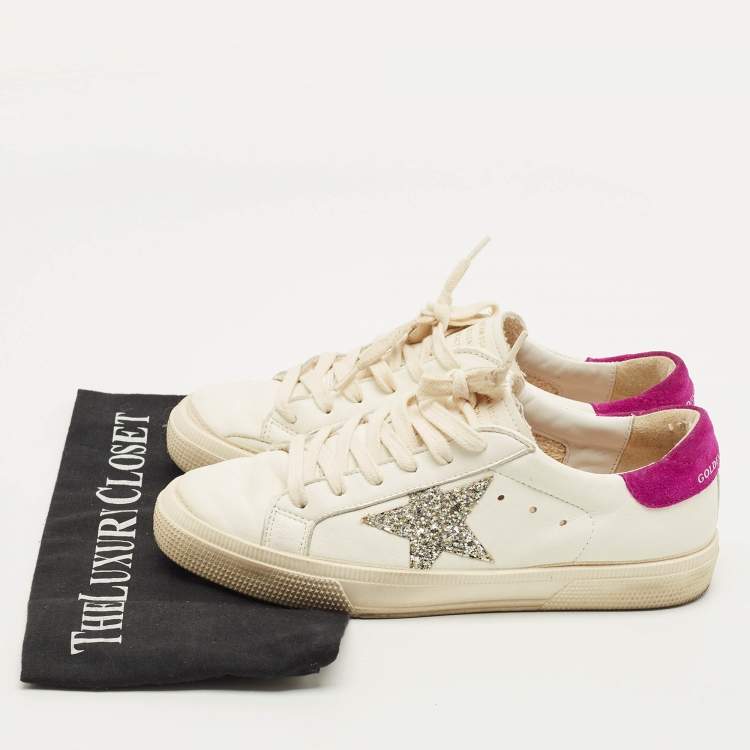 Pre Owned Golden Goose GFDB/MAY Size 37 White Leather and Suede Lace Up Sneakers