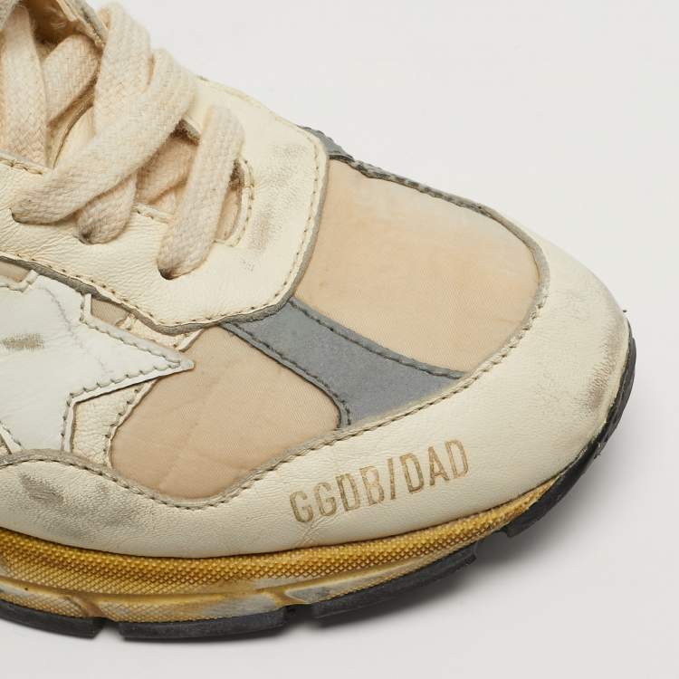 Pre Owned Golden Goose Dad Star Size 35 Cream/Sliver Leather and Nylon Lace Up Sneakers