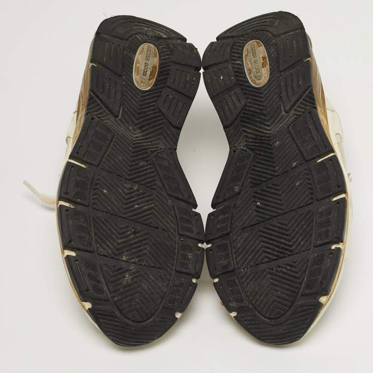 Pre Owned Golden Goose Dad Star Size 35 Cream/Sliver Leather and Nylon Lace Up Sneakers