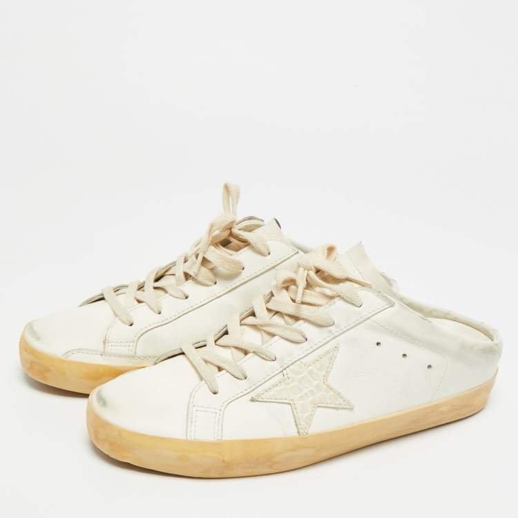 Pre Owned Golden Goose Superstar Size 41 White Croc Embossed Leather and Leather Mules