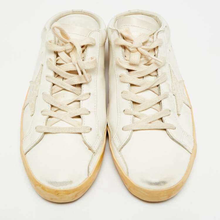 Pre Owned Golden Goose Superstar Size 41 White Croc Embossed Leather and Leather Mules