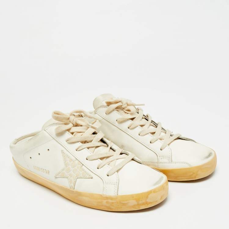 Pre Owned Golden Goose Superstar Size 41 White Croc Embossed Leather and Leather Mules