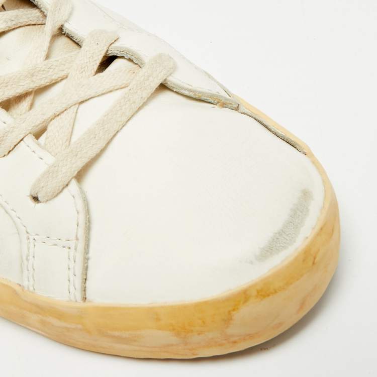 Pre Owned Golden Goose Superstar Size 41 White Croc Embossed Leather and Leather Mules