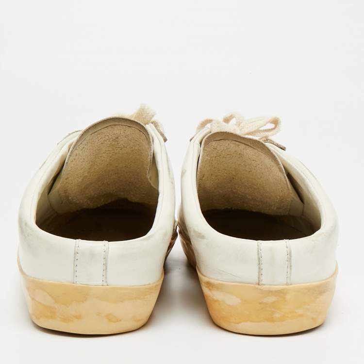 Pre Owned Golden Goose Superstar Size 41 White Croc Embossed Leather and Leather Mules