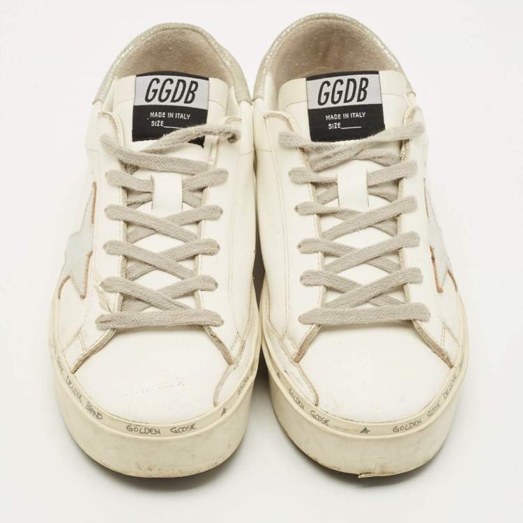 Pre Owned Golden Goose Hi Star Size 37 White/Silver Leather Low Top Sneakers