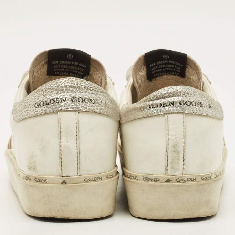Pre Owned Golden Goose Hi Star Size 37 White/Silver Leather Low Top Sneakers