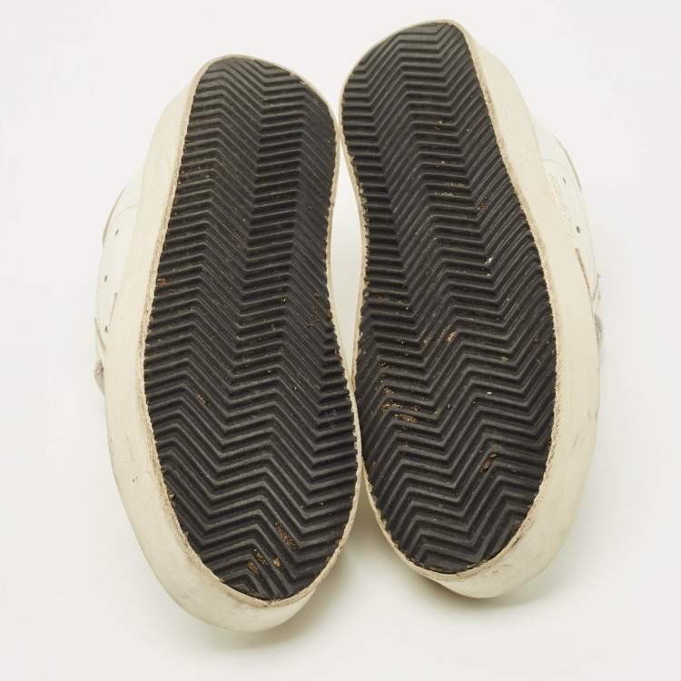 Pre Owned Golden Goose Hi Star Size 37 White/Silver Leather Low Top Sneakers