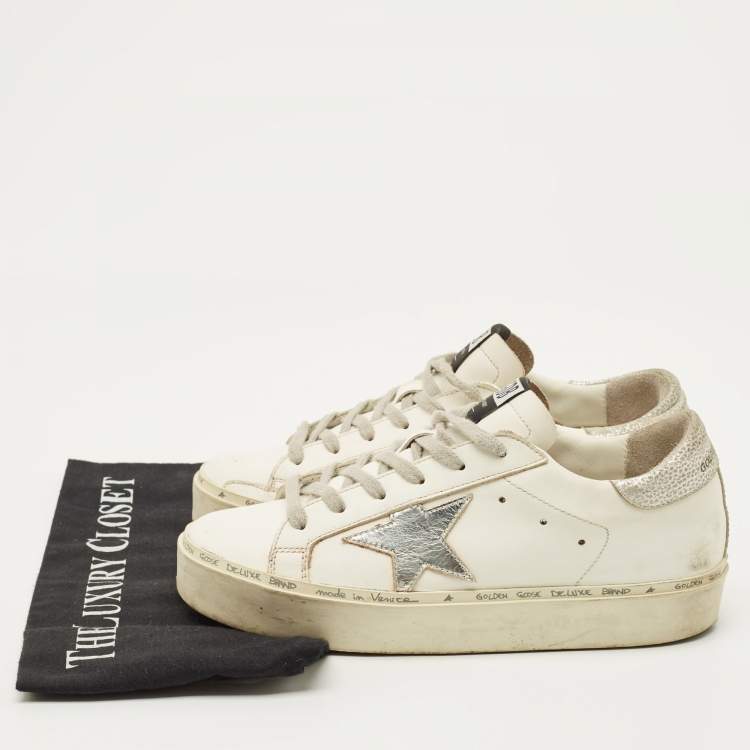 Pre Owned Golden Goose Hi Star Size 37 White/Silver Leather Low Top Sneakers