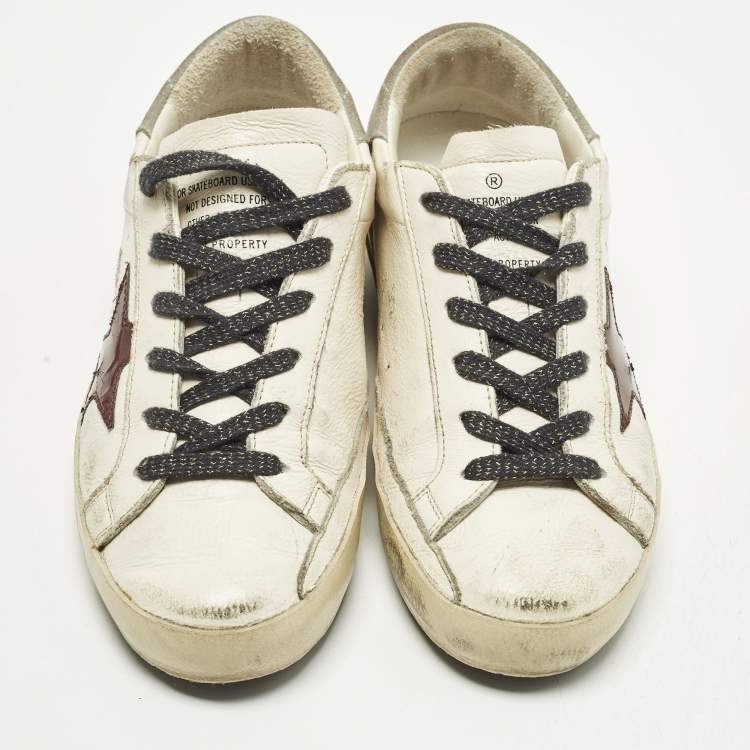 Pre Owned Golden Goose Superstar Size 37 White Nubuck and Leather Lace Up Sneakers