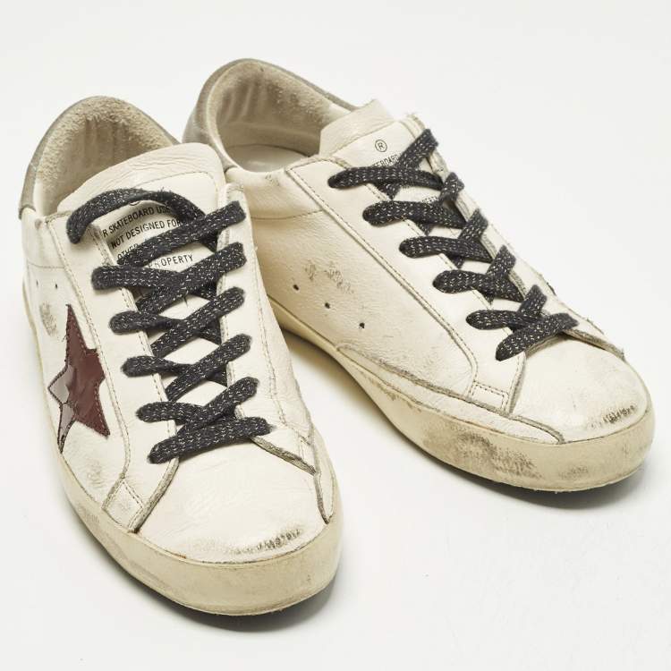 Pre Owned Golden Goose Superstar Size 37 White Nubuck and Leather Lace Up Sneakers