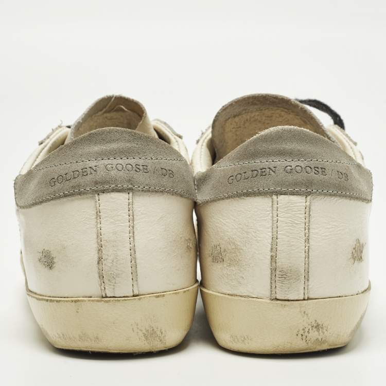 Pre Owned Golden Goose Superstar Size 37 White Nubuck and Leather Lace Up Sneakers