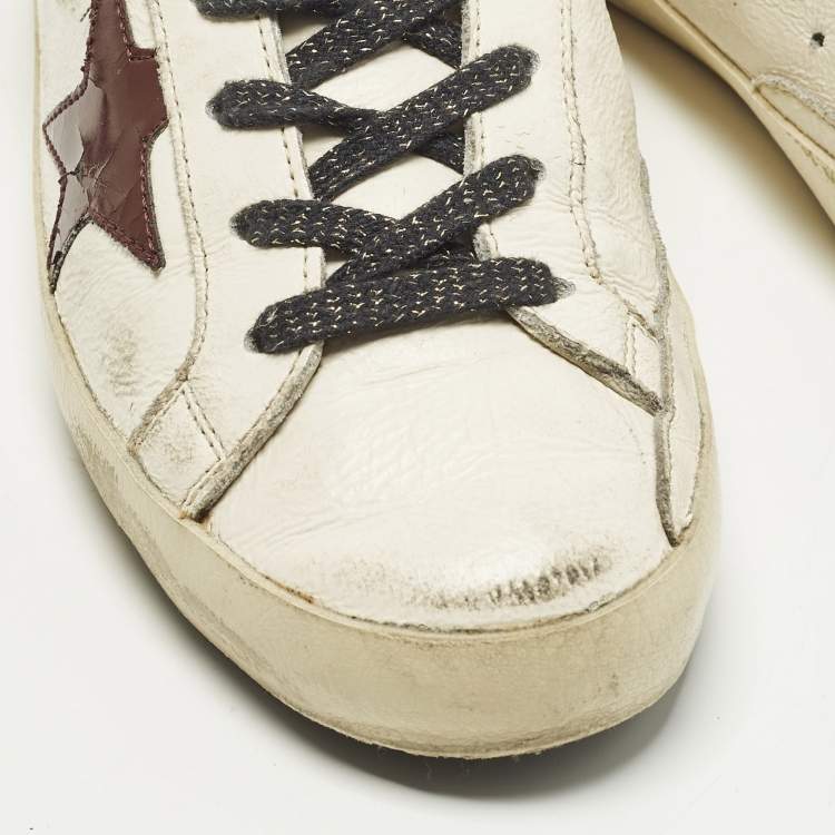Pre Owned Golden Goose Superstar Size 37 White Nubuck and Leather Lace Up Sneakers