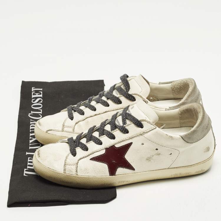 Pre Owned Golden Goose Superstar Size 37 White Nubuck and Leather Lace Up Sneakers