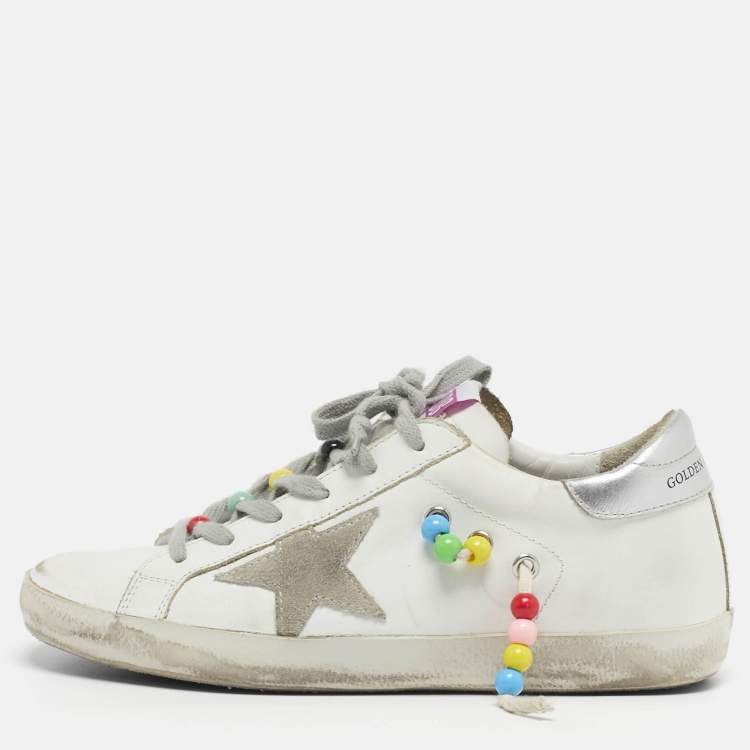 Pre Owned Golden Goose Super Star Size 37 White Leather Low Top Sneakers