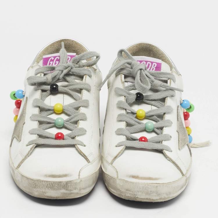 Pre Owned Golden Goose Super Star Size 37 White Leather Low Top Sneakers