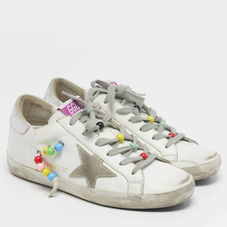 Pre Owned Golden Goose Super Star Size 37 White Leather Low Top Sneakers