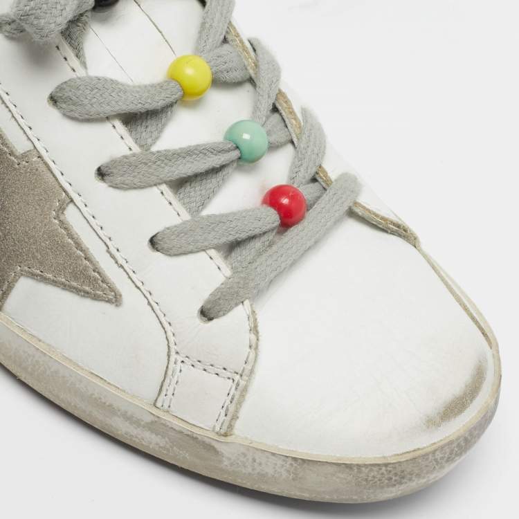 Pre Owned Golden Goose Super Star Size 37 White Leather Low Top Sneakers