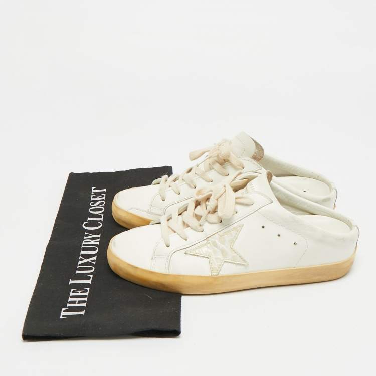 مملوكة مسبقًا Golden Goose Superstar Size 37 White Croc Embossed Leather and Leather Mules
