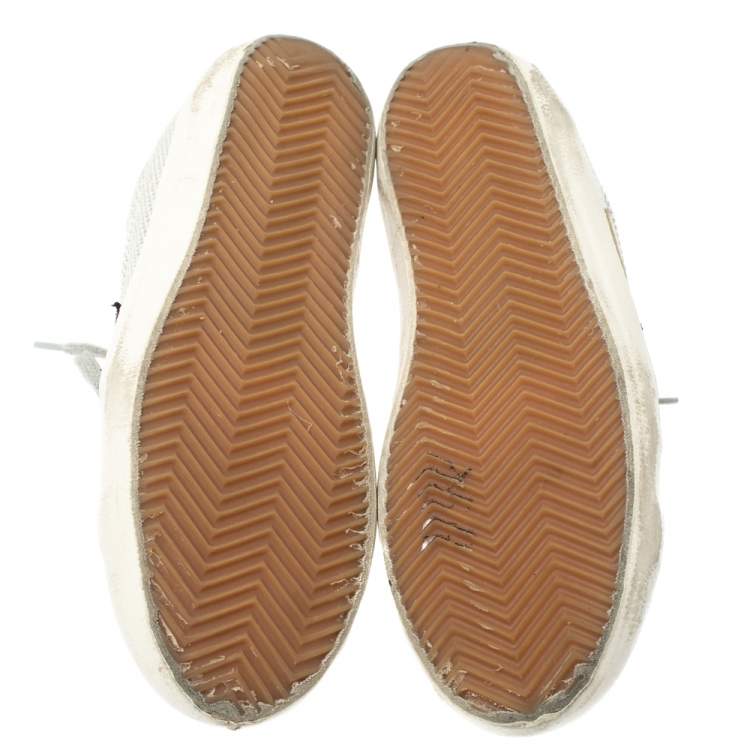 Pre Owned Golden Goose White Leather And Grey Knit Fabric Superstar Sneakers Size 37