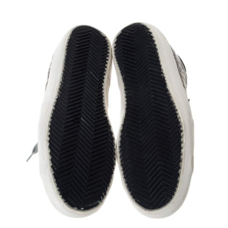 Pre Owned Golden Goose White/Grey Croc Embossed Leather Superstar Low Top Sneakers Size 38