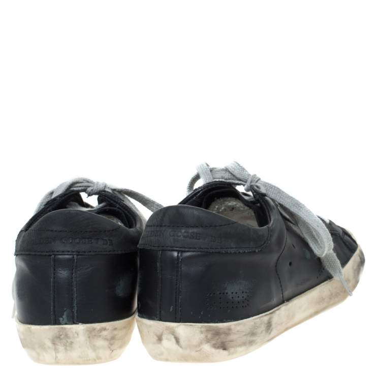 Pre Owned Golden Goose Black Leather Perforated Star Low Top Sneakers Size 37