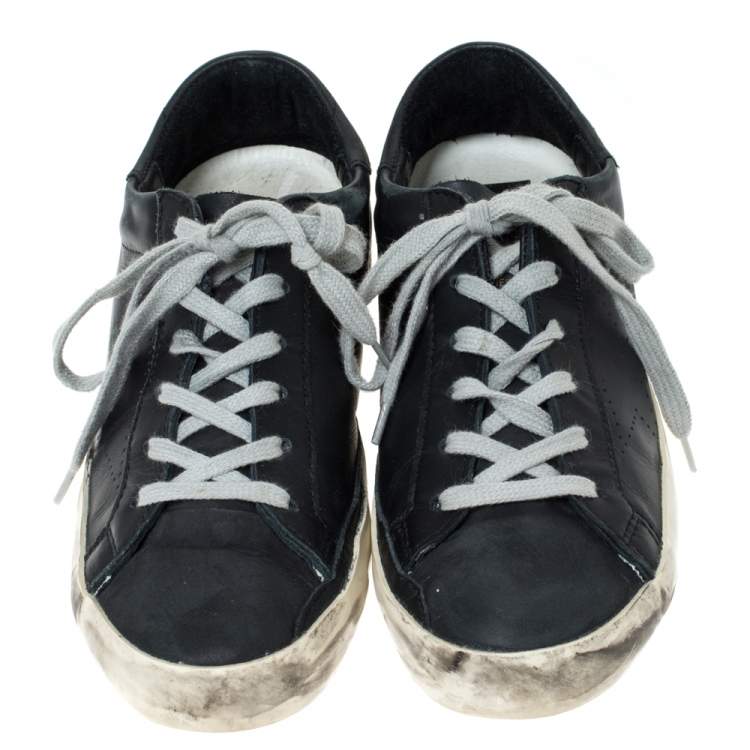 Pre Owned Golden Goose Black Leather Perforated Star Low Top Sneakers Size 37