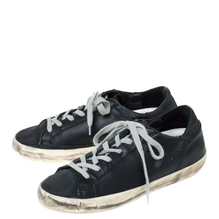 Pre Owned Golden Goose Black Leather Perforated Star Low Top Sneakers Size 37