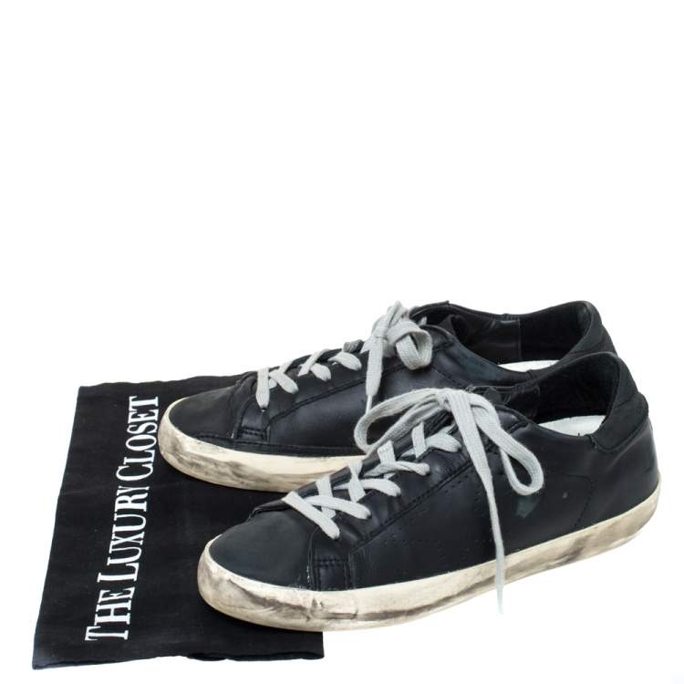 Pre Owned Golden Goose Black Leather Perforated Star Low Top Sneakers Size 37