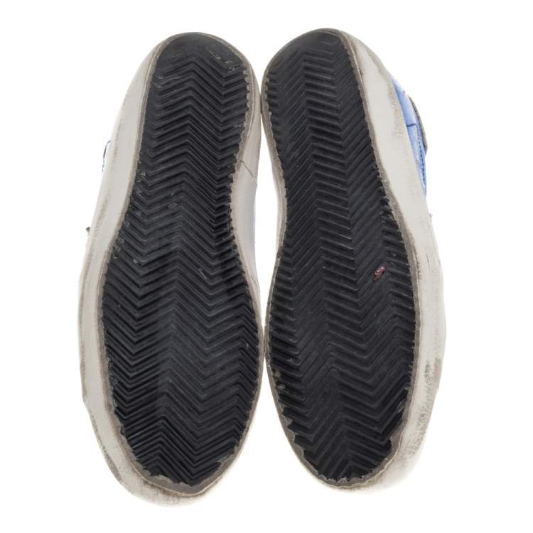 مملوكة مسبقًا Golden Goose Metallic Blue Leather and Grey Suede Superstar Lace Up Sneakers Size 38