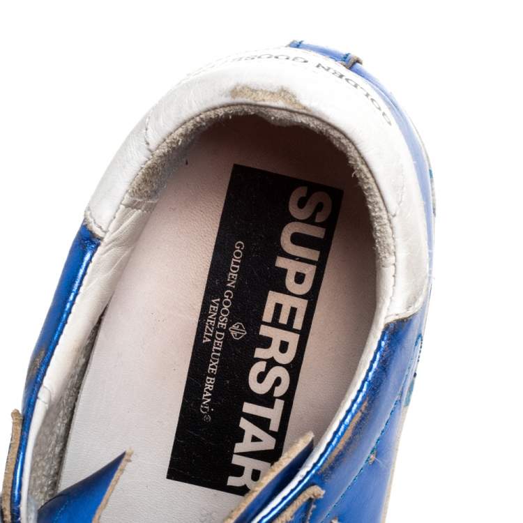 مملوكة مسبقًا Golden Goose Metallic Blue Leather and Grey Suede Superstar Lace Up Sneakers Size 38