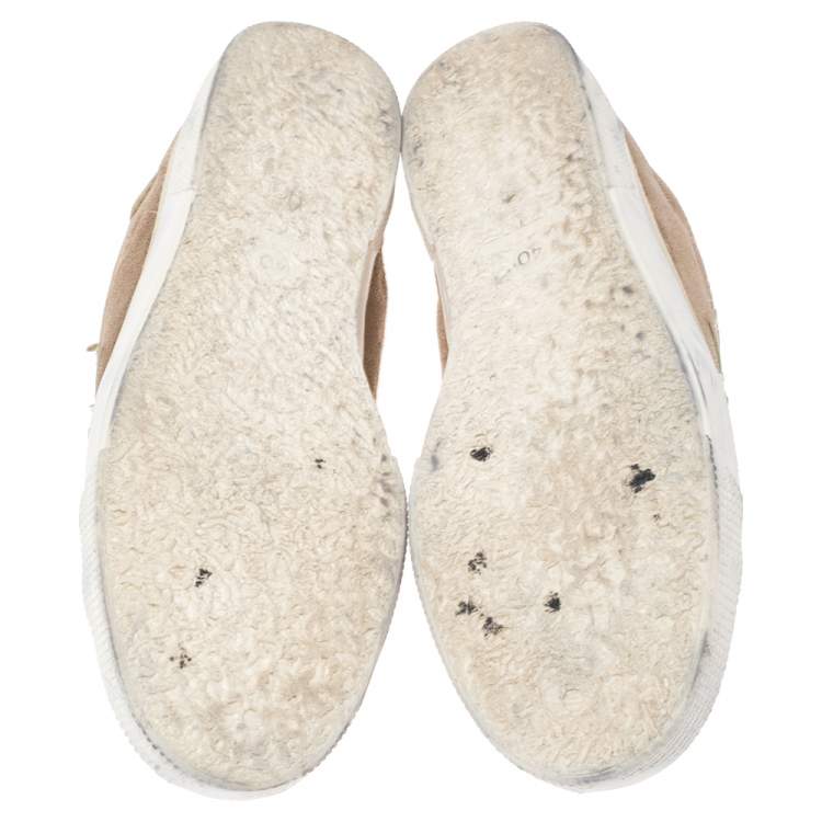 Pre Owned Golden Goose Gold/White Glitter And Leather Superstar Low Top Sneakers Size 40