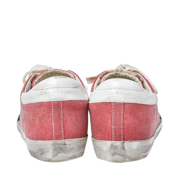 مملوكة مسبقًا Golden Goose Pink Denim And Metallic Silver Star Applique Low Top Sneakers Size 38