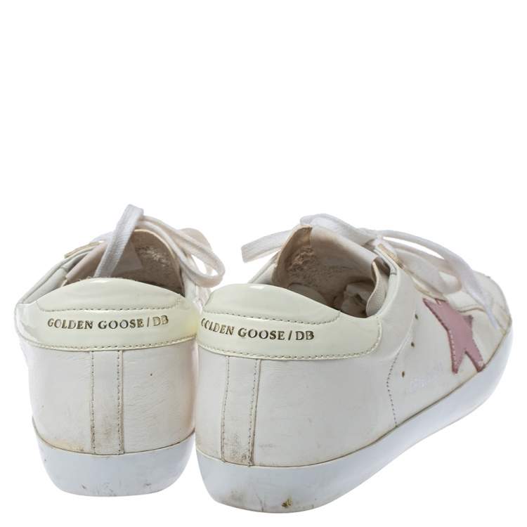 Pre Owned Golden Goose White Leather Superstar Lace Up Sneakers Size 40