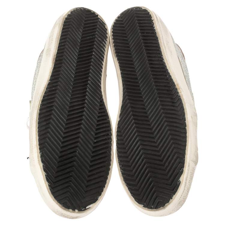 مملوكة مسبقًا Golden Goose Silver/White Glitter And Suede SuperStar Sneakers Size 41