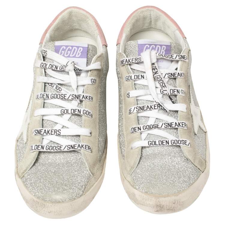 مملوكة مسبقًا Golden Goose Silver/White Glitter And Suede SuperStar Sneakers Size 41