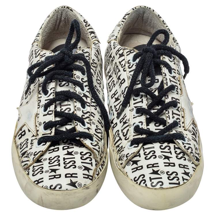 Pre Owned Golden Goose White Printed Leather Superstar Sneakers Size 38
