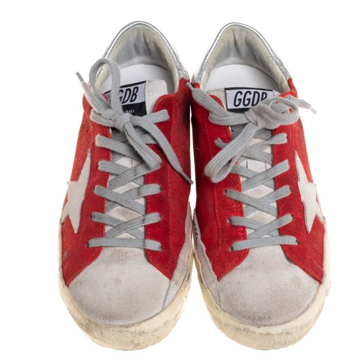 Pre Owned Golden Goose Red Suede Superstar Low Top Sneakers Size 39