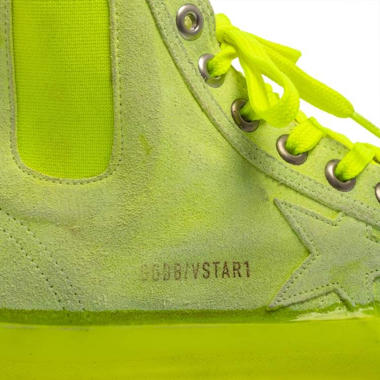 Pre Owned Golden Goose Neon Green V Star Dip High Top Sneakers Size 39