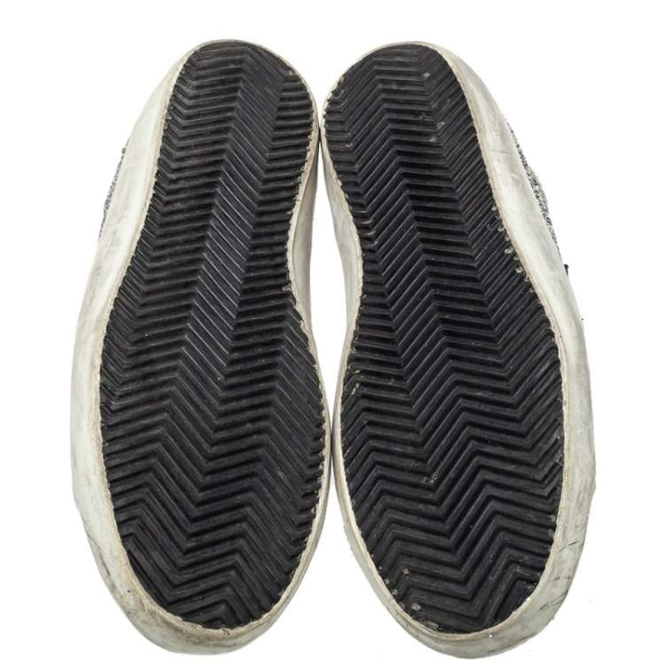 Pre Owned Golden Goose Silver Glitter And Suede Superstar Sneakers Size 39