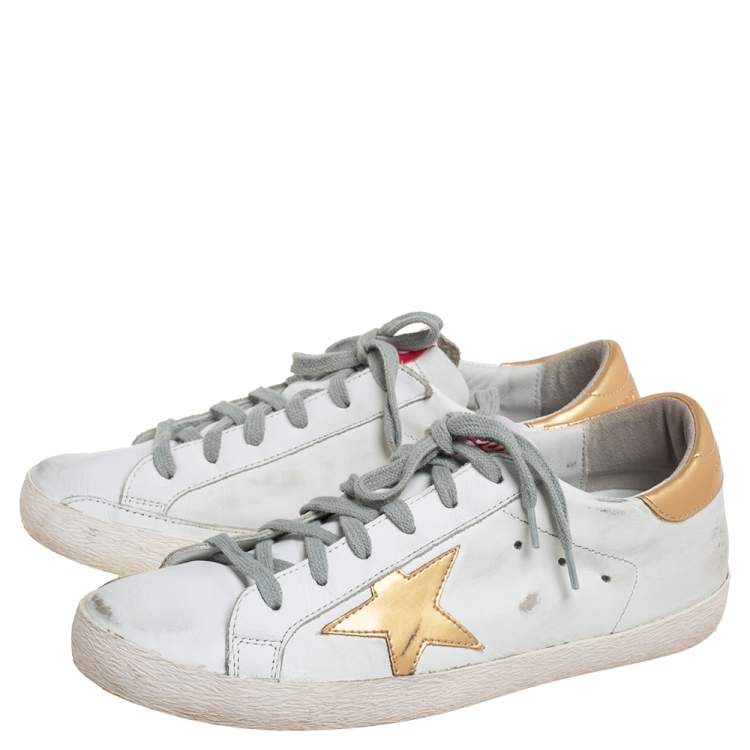 مملوكة مسبقًا Golden Goose White/Gold Leather Superstar Low-Top Sneakers Size 39