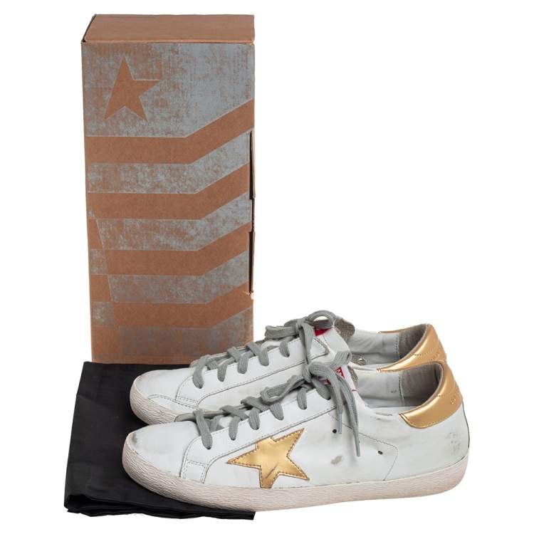 مملوكة مسبقًا Golden Goose White/Gold Leather Superstar Low-Top Sneakers Size 39