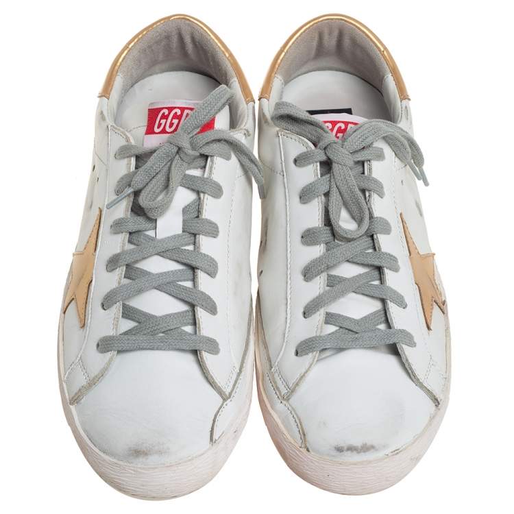 مملوكة مسبقًا Golden Goose White/Gold Leather Superstar Low-Top Sneakers Size 39
